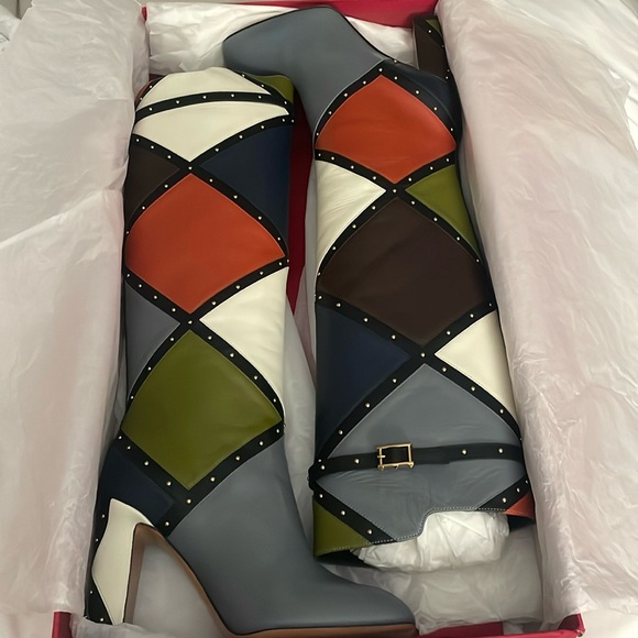 Valentino Garavani Multicolor Leather Riding Boots - Picture 1 of 6